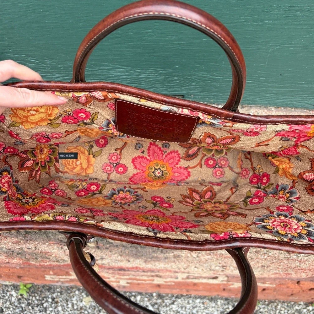 Brighton Straw Tote Bag Leather Trim Woven Heart Floral Lining Tan Brown Vintage - Picture 4 of 6